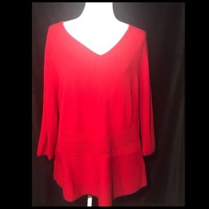 Talbots Womens 2X Red V-neck Pullover Sweater Dark Trim 3/4 Sleeve Viscose Nylon